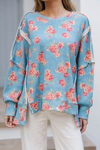 Sweet Perfection Blue Large Floral Sweater
