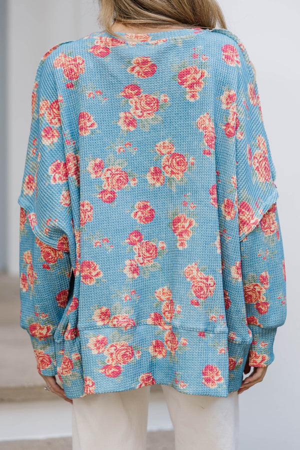 Sweet Perfection Blue Large Floral Sweater