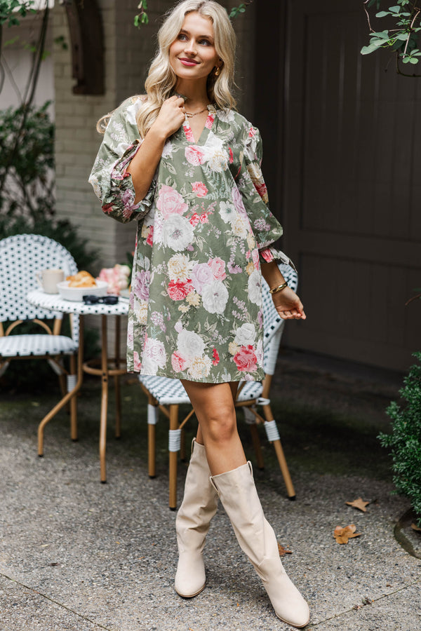 Sittin' Pretty Olive Floral Dress