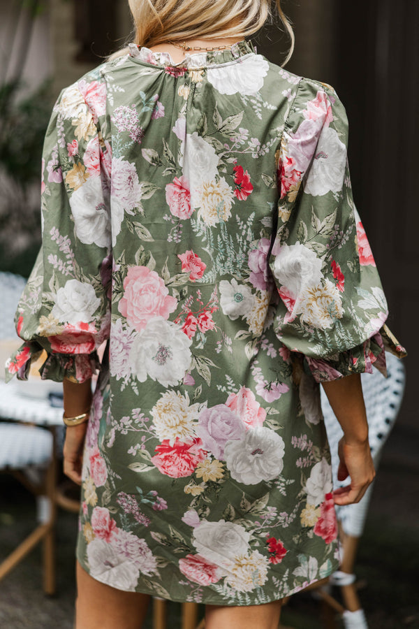 Sittin' Pretty Olive Floral Dress