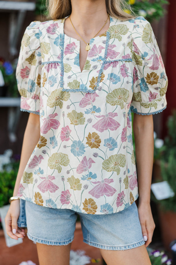 To The Flowers Cream Floral Blouse