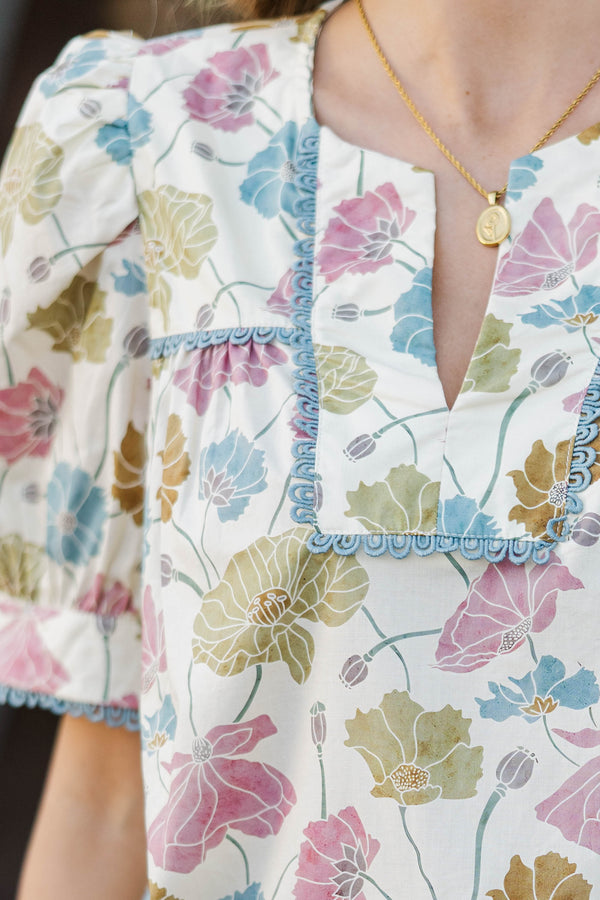 To The Flowers Cream Floral Blouse