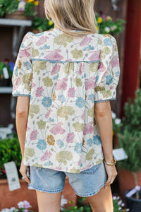 To The Flowers Cream Floral Blouse