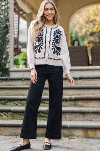 Simple Moments Oatmeal Brown Floral Cardigan