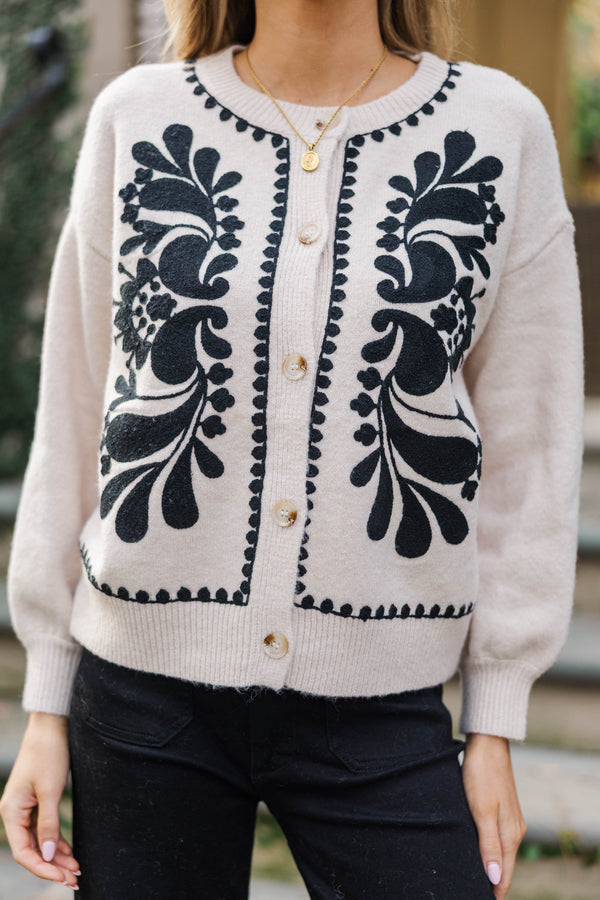 Simple Moments Oatmeal Brown Floral Cardigan