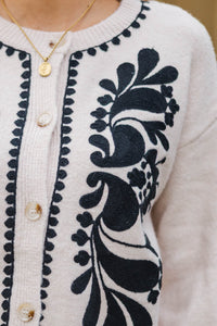 Simple Moments Oatmeal Brown Floral Cardigan
