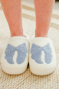 Girls: Pretty In Plush Blue Bow Slippers