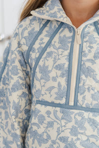 Girls: Always Direct Light Blue Toile Quilted Pullover