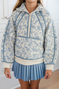 Girls: Always Direct Light Blue Toile Quilted Pullover