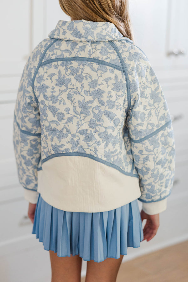Girls: Always Direct Light Blue Toile Quilted Pullover