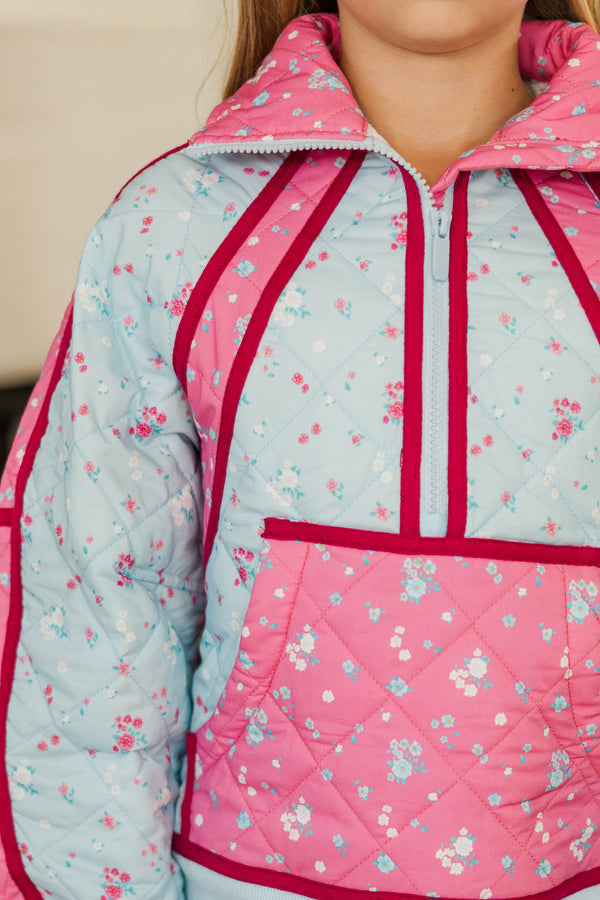 Girls: Always Direct Fuchsia Ditsy Floral Quilted Pullover