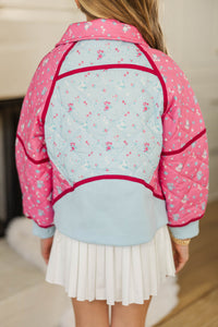 Girls: Always Direct Fuchsia Ditsy Floral Quilted Pullover