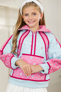 Girls: Always Direct Fuchsia Ditsy Floral Quilted Pullover