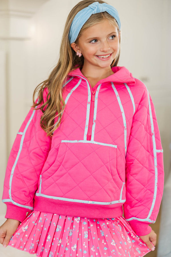 Girls: Always Direct Pink Colorblock Quilted Pullover