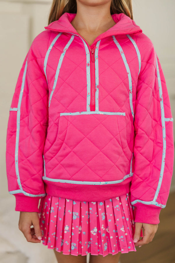 Girls: Always Direct Pink Colorblock Quilted Pullover