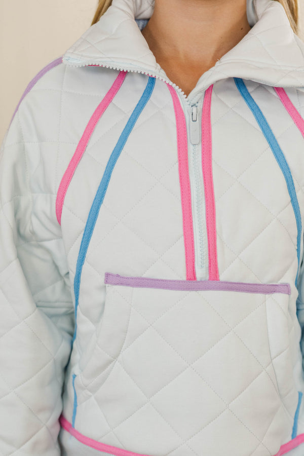 Girls: Always Direct Light Blue Quilted Pullover