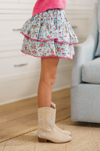 Girls: Oh Happy Day Light Blue Floral Skort