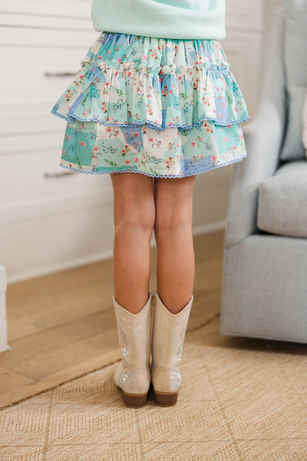 Girls: Oh Happy Day Blue Patchwork Skort