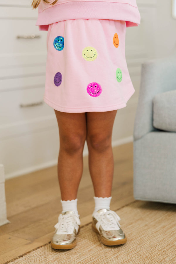 Girls: All The Smiles Blush Pink Sequin Skort