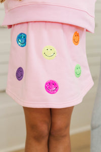 Girls: All The Smiles Blush Pink Sequin Skort