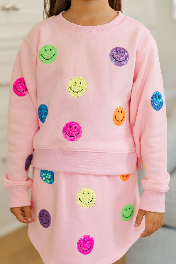 Girls: The Josie Blush Pink Sequin Smiley Face Sweatshirt