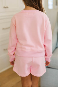 Girls: The Josie Blush Pink Sequin Smiley Face Sweatshirt