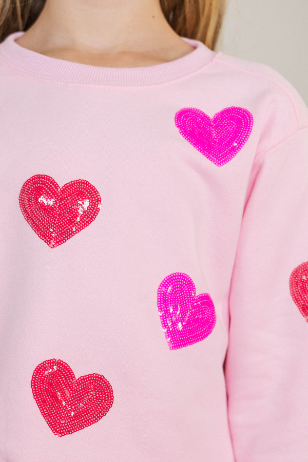 Girls: The Josie Blush Pink Sequin Hearts Sweatshirt