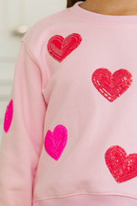 Girls: The Josie Blush Pink Sequin Hearts Sweatshirt