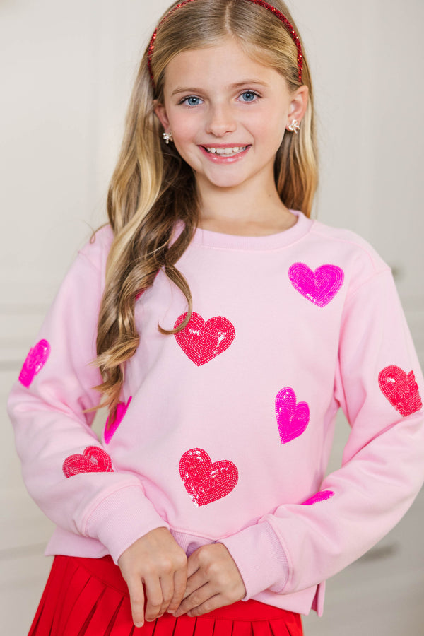 Girls: The Josie Blush Pink Sequin Hearts Sweatshirt