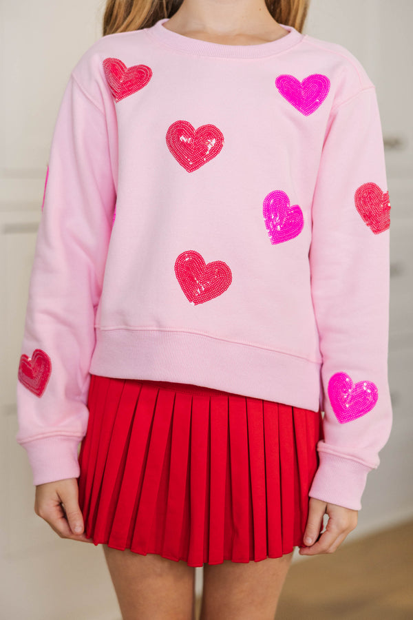 Girls: The Josie Blush Pink Sequin Hearts Sweatshirt