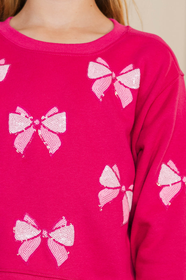 Girls: The Josie Blush Sequin Bow Sweatshirt