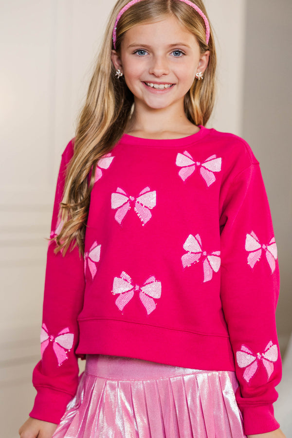 Girls: The Josie Blush Sequin Bow Sweatshirt