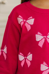 Girls: The Josie Blush Sequin Bow Sweatshirt