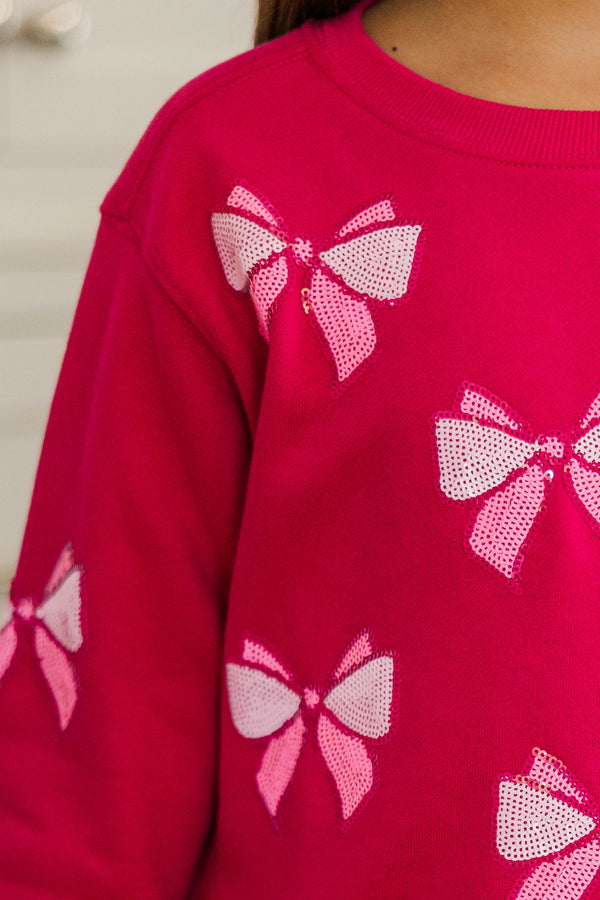 Girls: The Josie Blush Sequin Bow Sweatshirt