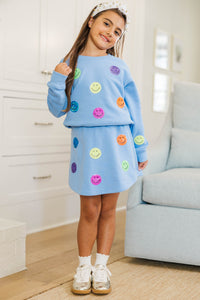 Girls: The Josie Light Blue Sequin Smiley Face Sweatshirt