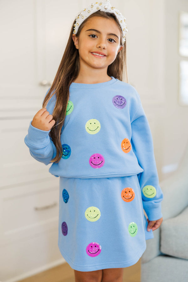 Girls: All The Smiles Light Blue Sequin Skort