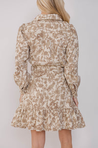 When You Arrive Taupe Floral Corduroy Dress