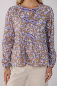 A Quiet Glow Brown Floral Blouse