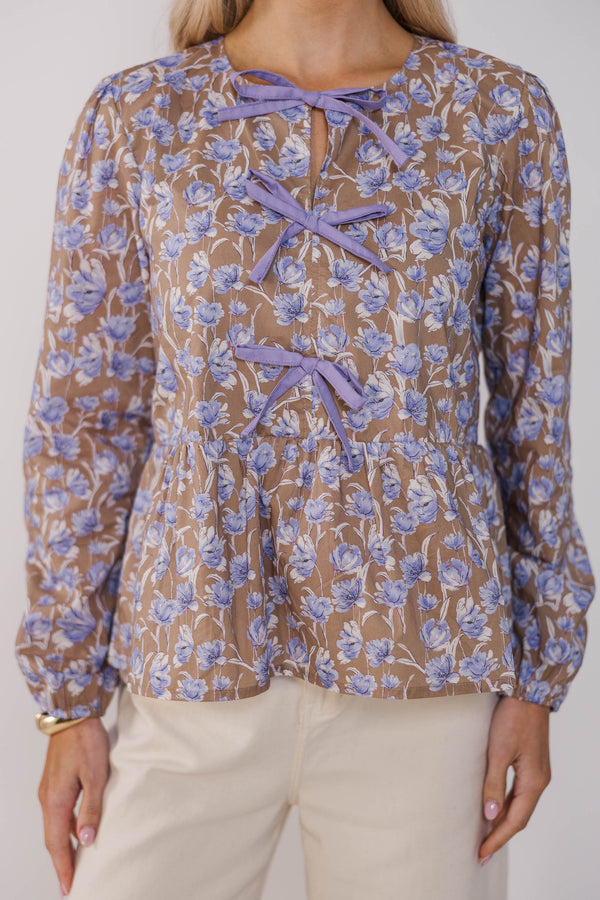 A Quiet Glow Brown Floral Blouse