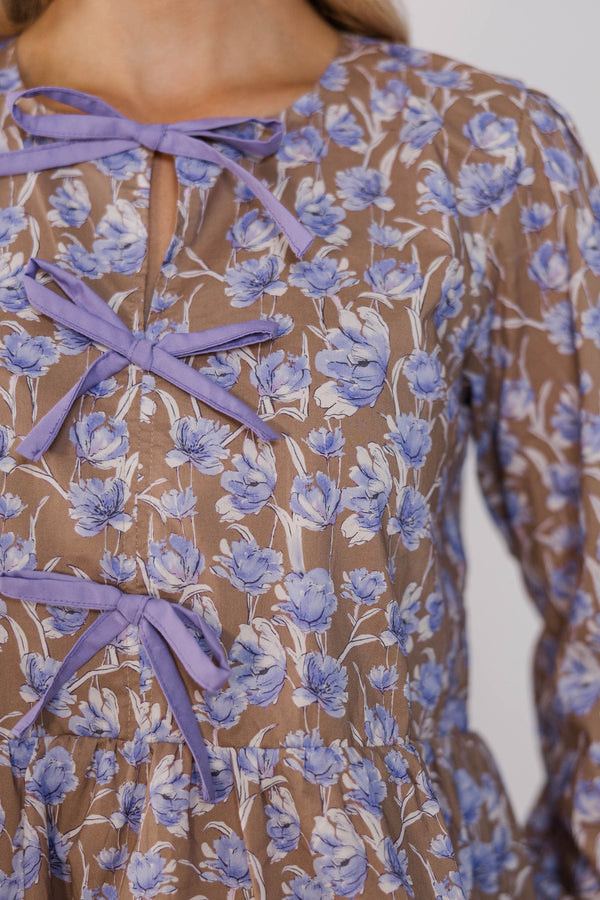 A Quiet Glow Brown Floral Blouse
