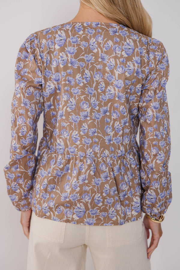 A Quiet Glow Brown Floral Blouse