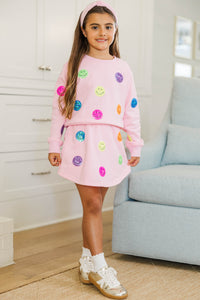 Girls: The Josie Blush Pink Sequin Smiley Face Sweatshirt