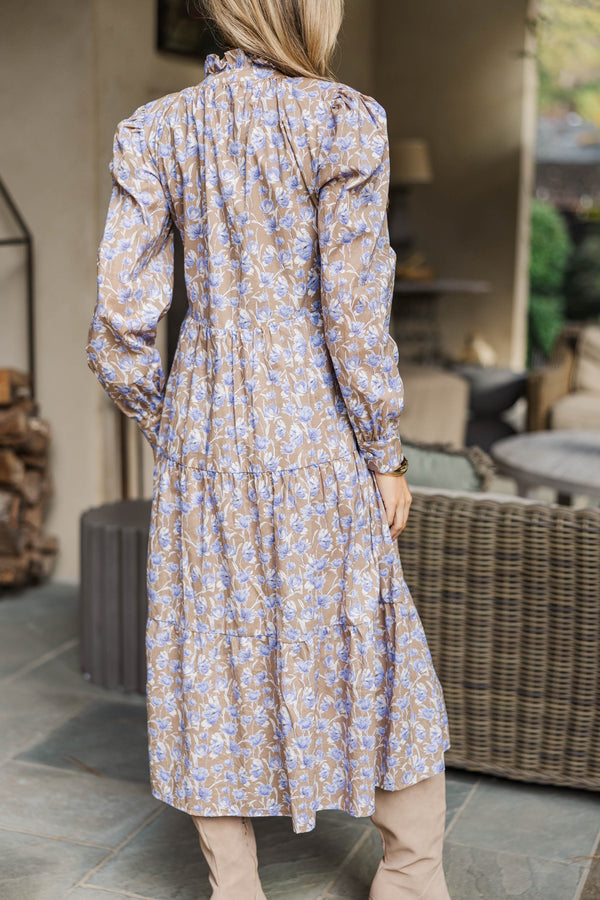 Speaking Up Brown Floral Midi Dress
