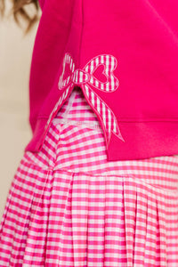Girls: With The Cutest Fuchsia Gingham Love Patchwork Sweatshirt
