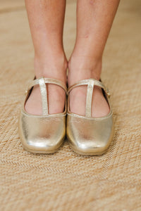 Girls: Twinkle Time Gold T-Strap Flat