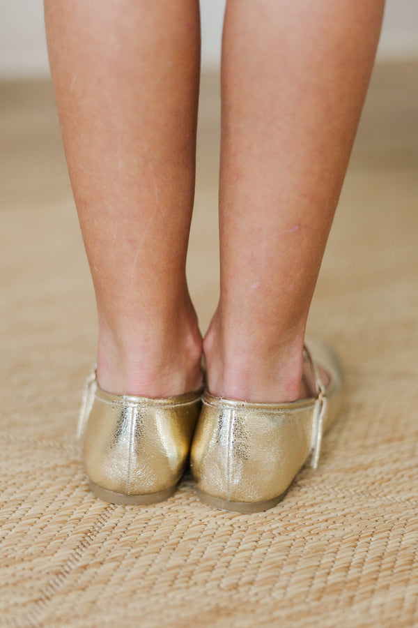 Girls: Twinkle Time Gold T-Strap Flat