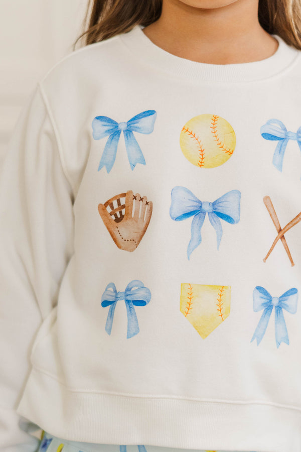 Girls: Game On White Softball Graphic Sweatshirt