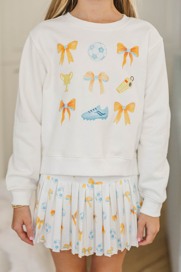 Girls: Game On White Soccer Graphic Sweatshirt