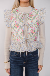 Morning Chill Cream Ditsy Floral Vest