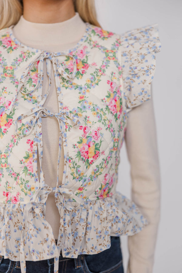 Morning Chill Cream Ditsy Floral Vest